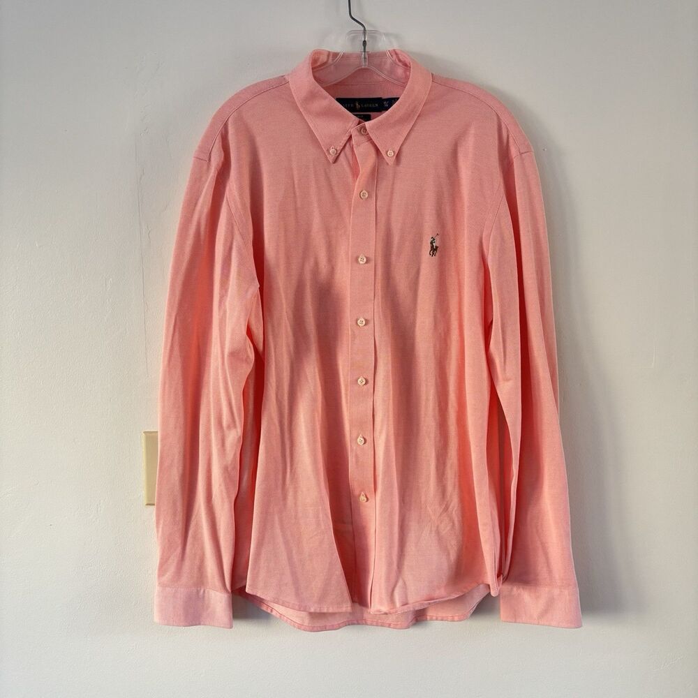 Polo Ralph Lauren Shirt Mens M Pink Button Up Round Collar Oxford Slim Fit
